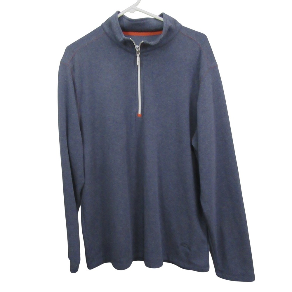 Tommy Bahama Mens 1/4 Zip Sweater L Blue Acrylic Modal‎ Pullover